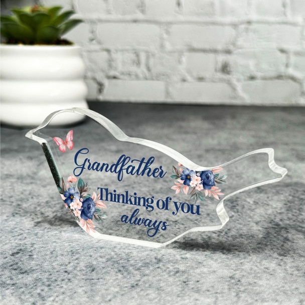 Grandfather Navy Floral Memorial Robin Bird Gift Sympathy Robin Keepsake Plaque