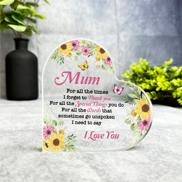 Gift For Mum I Love You Pink Yellow Floral Side Heart Keepsake Plaque Ornament