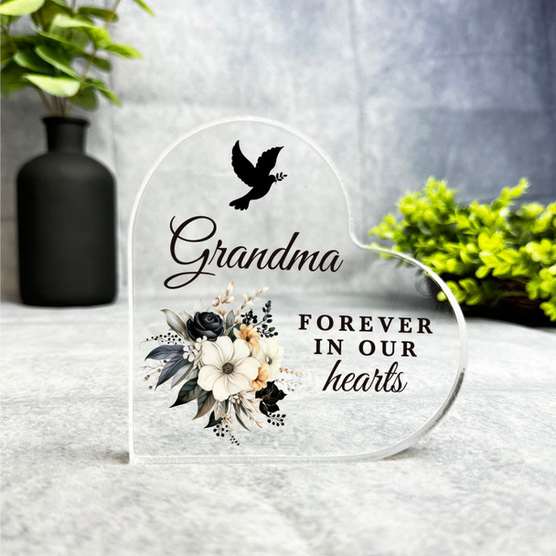 Grandma Floral Dove Silhouette Memorial Heart Gift Side Heart Keepsake Plaque