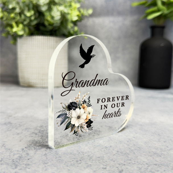 Grandma Floral Dove Silhouette Memorial Heart Gift Side Heart Keepsake Plaque