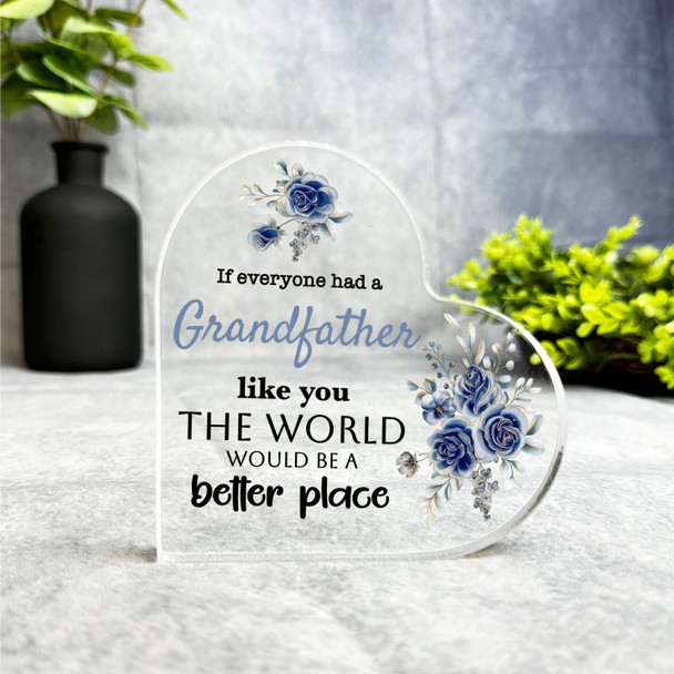 Gift For Grandfather Blue Floral Side Heart Keepsake Plaque Ornament Present