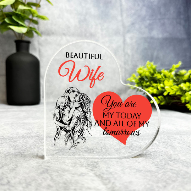 Gift For Wife Red Heart Kissing Couple Romantic Side Heart Keepsake Plaque