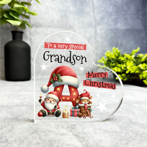 Gift For Special Grandson Christmas Alphabet Letter A Side Heart Keepsake Plaque