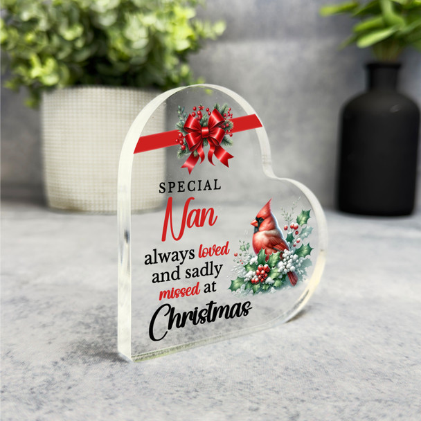 Nan Cardinal Bird Remembrance Christmas Memorial Gift Side Heart Keepsake Plaque