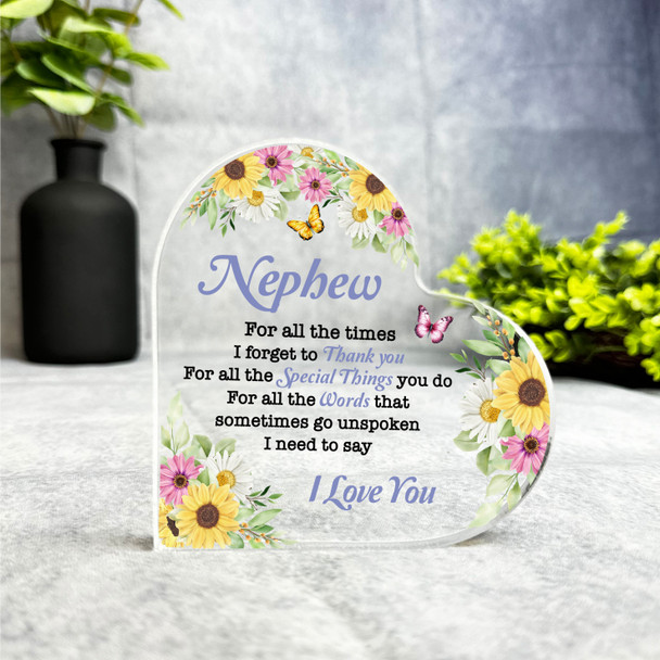 Gift For Nephew I Love You Pink Yellow Floral Side Heart Keepsake Plaque Present