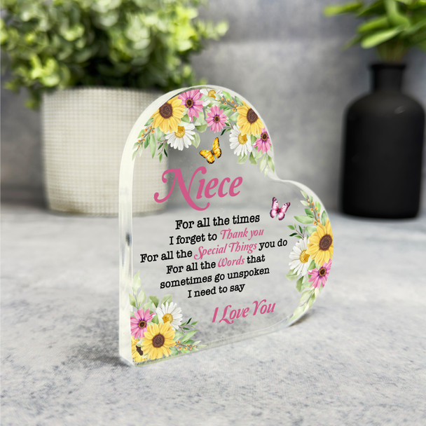 Gift For Niece I Love You Pink Yellow Floral Side Heart Keepsake Plaque Ornament