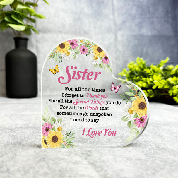 Gift For Sister I Love You Pink Yellow Floral Side Heart Keepsake Plaque Present