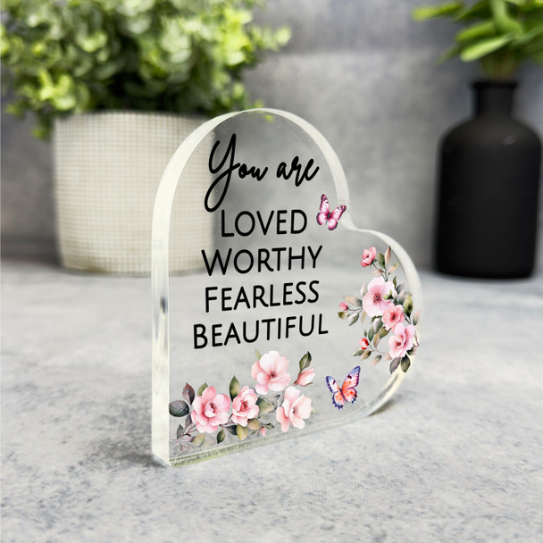 Pink Floral You Are Loved Positive Inspirational Gift Side Heart Keepsake Plaque