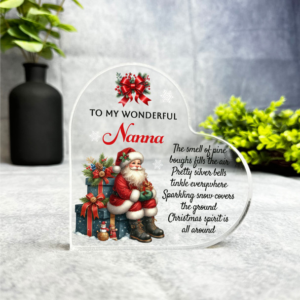 Gift For Nanna Christmas Poem Santa Claus Side Heart Keepsake Plaque Decoration