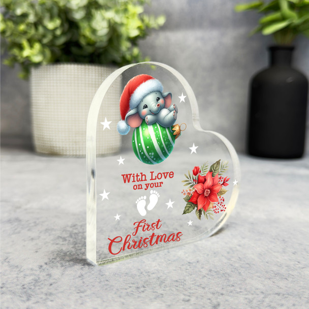 Baby Elephant Bauble First Christmas Gift Side Heart Keepsake Plaque Decoration Baby Elephant Bauble First Christmas Gift Side Heart Keepsake Plaque Decoration