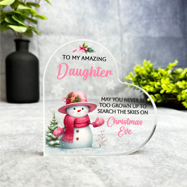 Gift For Daughter Pink Snowman Christmas Heart Side Heart Keepsake Plaque Decor