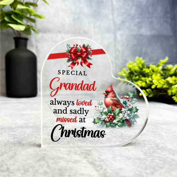 Grandad Cardinal Bird Remembrance Christmas Memorial Gift Heart Keepsake Plaque