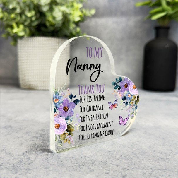 Purple Floral Butterflies Nanny Thank You Gift Side Heart Keepsake Plaque