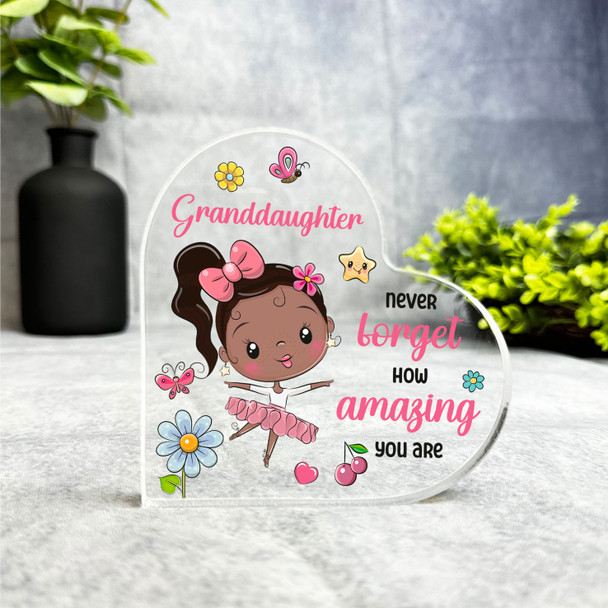Gift For Granddaughter Dark Skin Cute Ballerina Girl Side Heart Keepsake Plaque