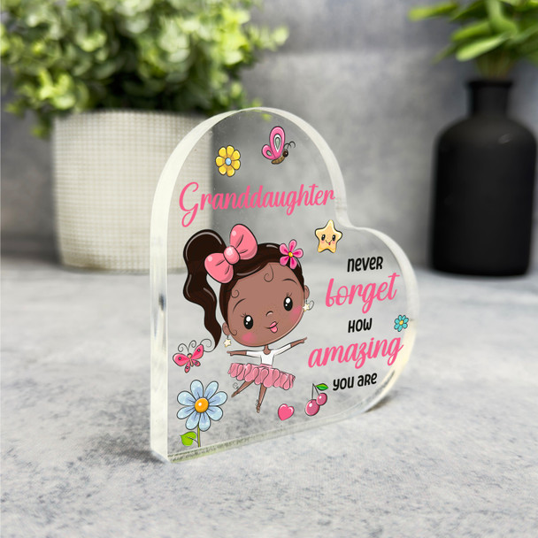 Gift For Granddaughter Dark Skin Cute Ballerina Girl Side Heart Keepsake Plaque