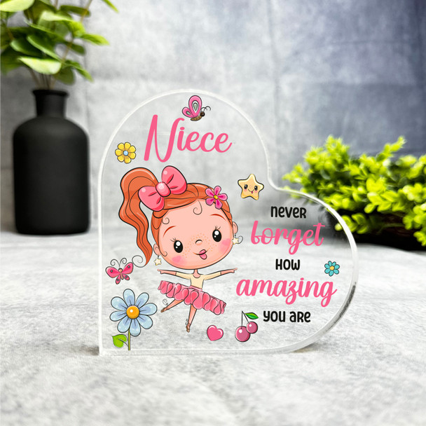 Gift For Niece Red Hair Cute Ballerina Girl Side Heart Keepsake Plaque Ornament