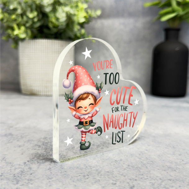Gift For Christmas Cute Elf Naughty List Side Heart Keepsake Plaque Decoration