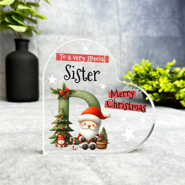 Gift For Christmas Special Sister Alphabet Letter D Side Heart Keepsake Plaque