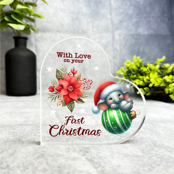 Gift For First Christmas Baby Elephant Bauble Side Heart Keepsake Plaque Decor