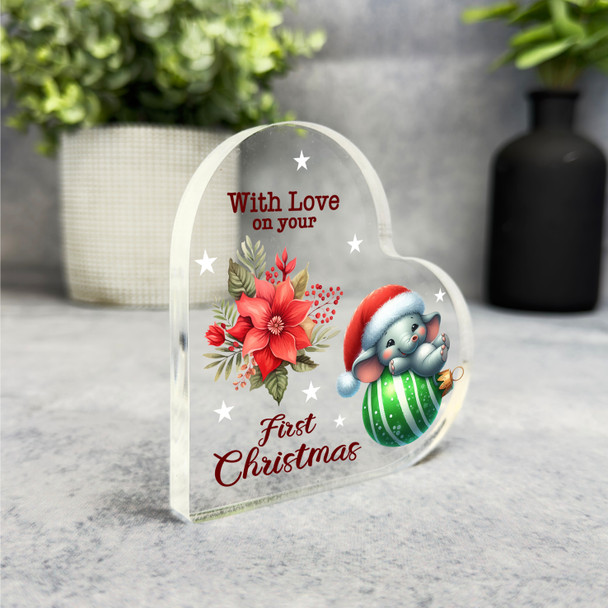 Gift For First Christmas Baby Elephant Bauble Side Heart Keepsake Plaque Decor
