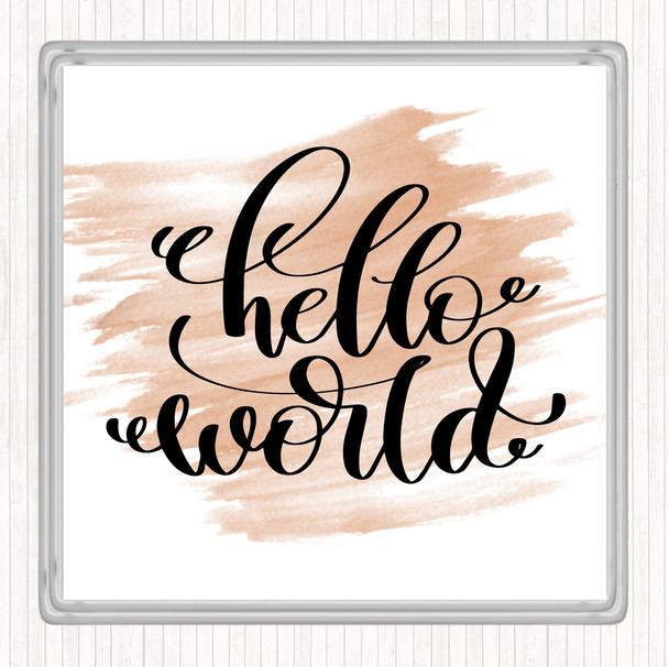 Watercolour Hello World Swirl Quote Coaster