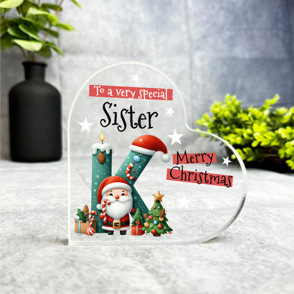 Gift For Special Sister Christmas Alphabet Letter K Side Heart Keepsake Plaque