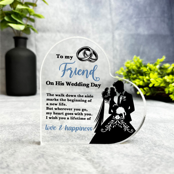 Gift For Friend Wedding Day Couple Silhouette Side Heart Keepsake Plaque Present