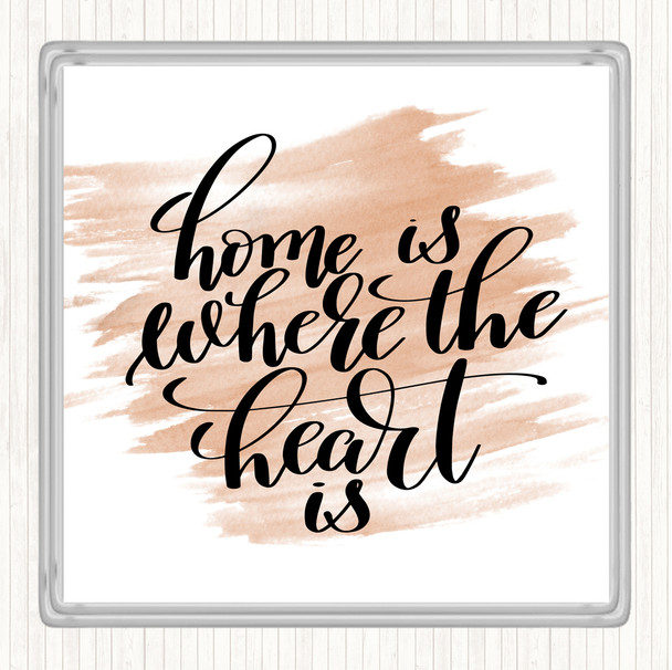 Watercolour Home Is Where The Heart Is Quote Coaster