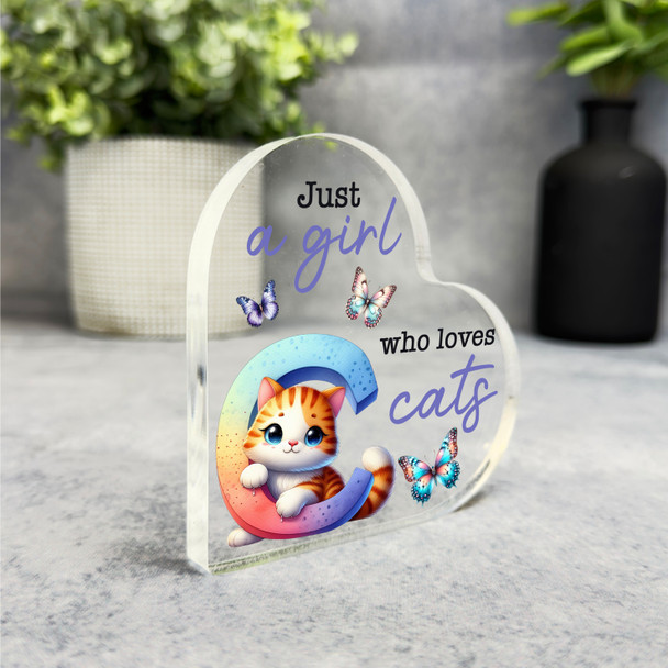 Gift For Cat Lover Cute Cat Name Initial C Side Heart Keepsake Plaque Ornament