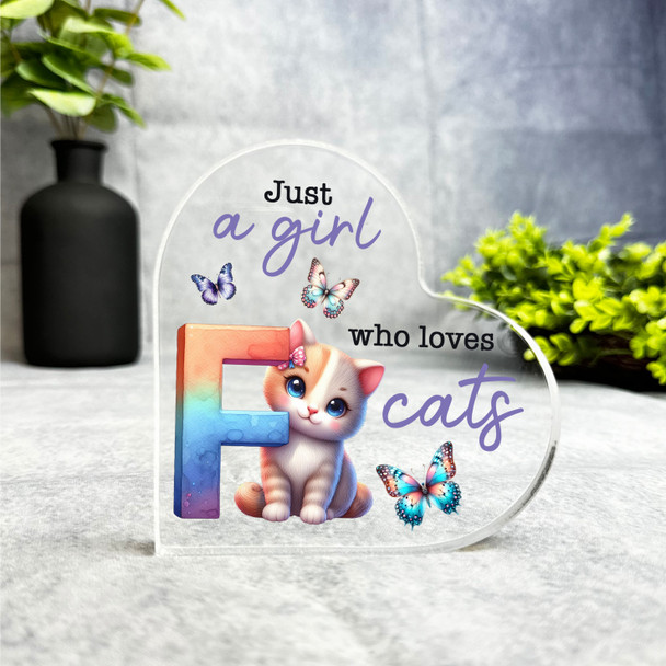Gift For Cat Lover Cute Cat Name Initial F Side Heart Keepsake Plaque Ornament