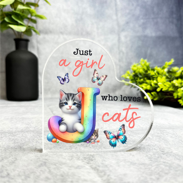 Gift For Cat Lover Cute Cat Name Initial J Side Heart Keepsake Plaque Ornament