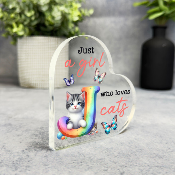 Gift For Cat Lover Cute Cat Name Initial J Side Heart Keepsake Plaque Ornament