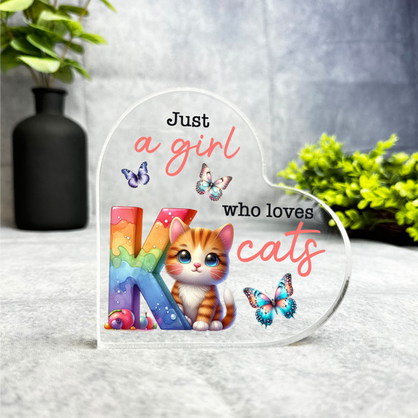 Gift For Cat Lover Cute Cat Name Initial K Side Heart Keepsake Plaque Ornament