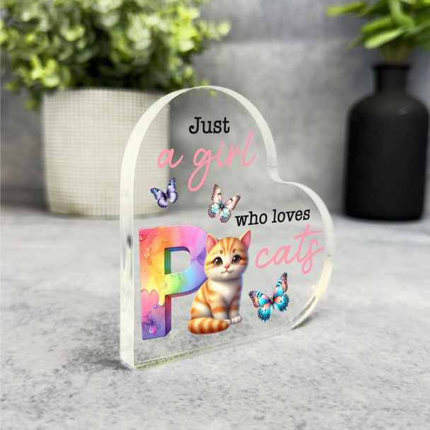 Gift For Cat Lover Cute Cat Name Initial P Side Heart Keepsake Plaque Ornament