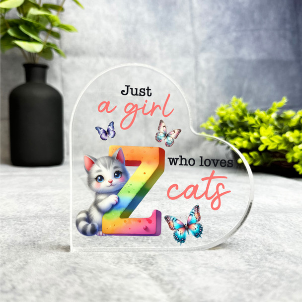 Gift For Cat Lover Cute Cat Name Initial Z Side Heart Keepsake Plaque Ornament