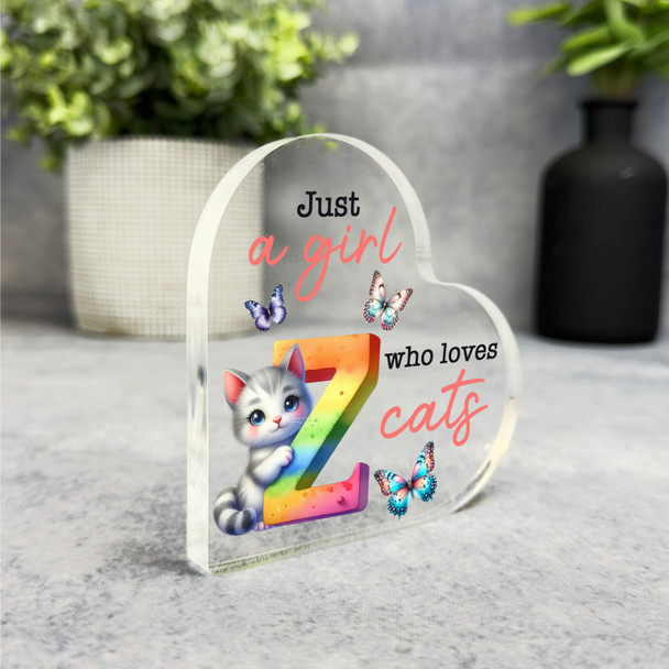 Gift For Cat Lover Cute Cat Name Initial Z Side Heart Keepsake Plaque Ornament