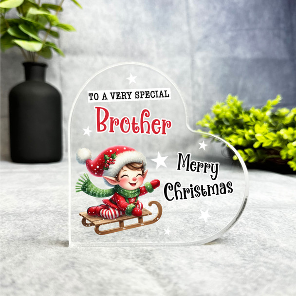 Gift For Brother Cute Boy Elf Christmas Side Heart Keepsake Plaque Decoration