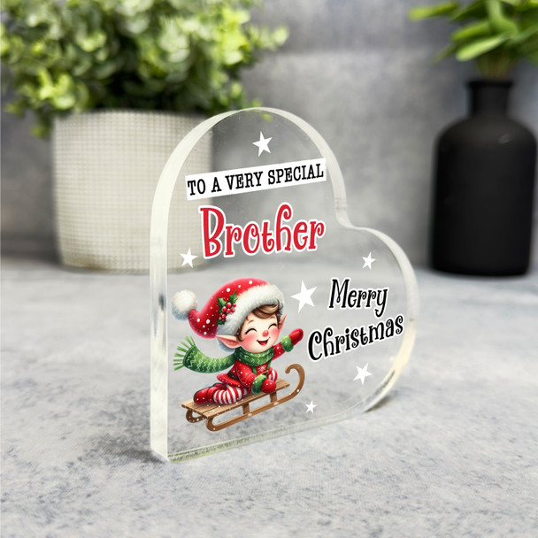 Gift For Brother Cute Boy Elf Christmas Side Heart Keepsake Plaque Decoration
