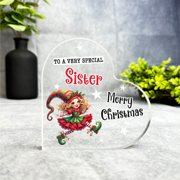 Gift For Sister Christmas Cute Girl Elf Side Heart Keepsake Plaque Decoration