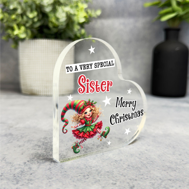 Gift For Sister Christmas Cute Girl Elf Side Heart Keepsake Plaque Decoration