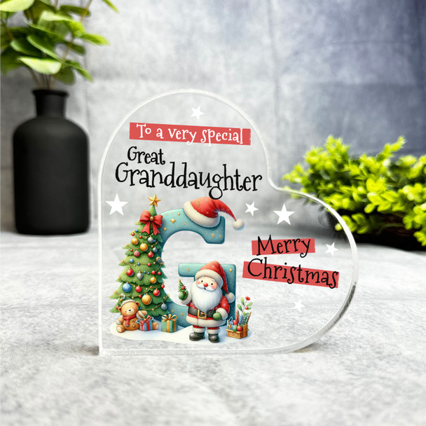 Gift For Special Great Granddaughter Christmas Letter G Heart Keepsake Plaque