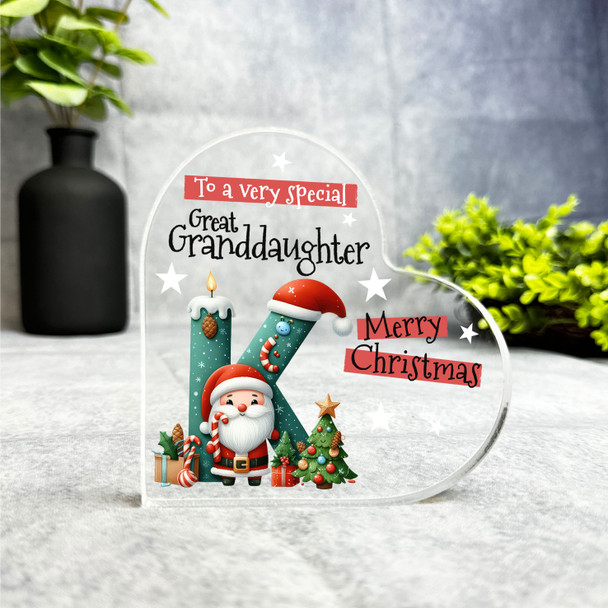 Gift For Special Great Granddaughter Christmas Letter K Heart Keepsake Plaque