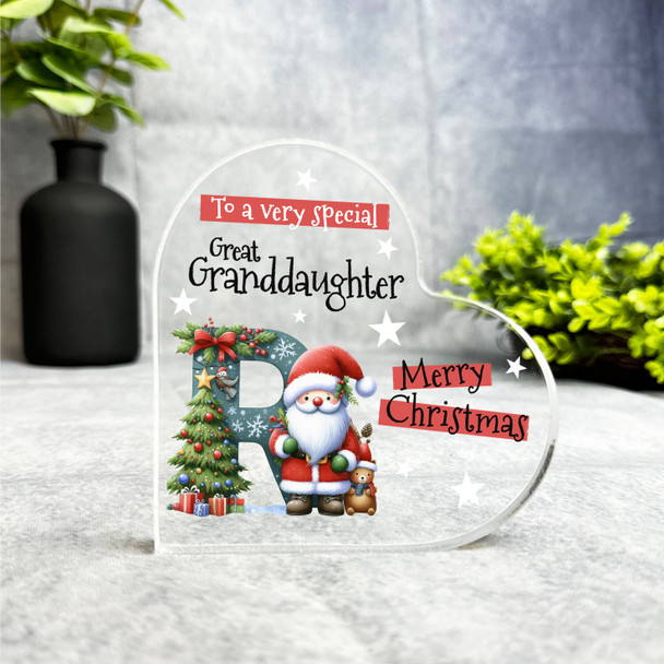 Gift For Special Great Granddaughter Christmas Letter R Heart Keepsake Plaque