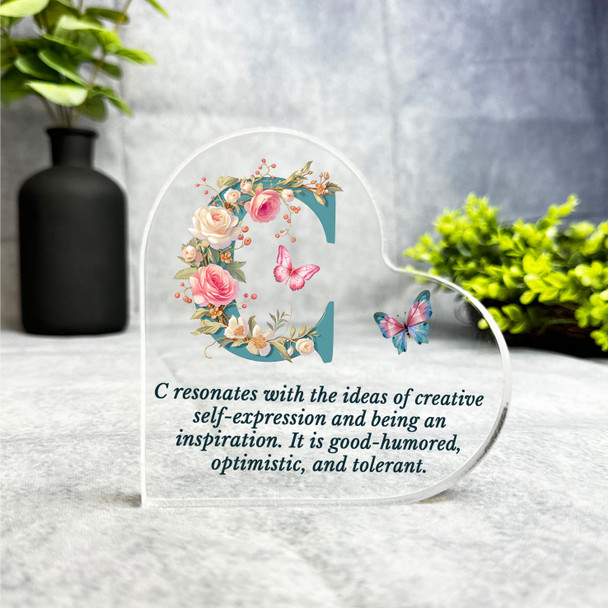 Floral Name Initial Letter C Meaning Gift Side Heart Keepsake Plaque Ornament