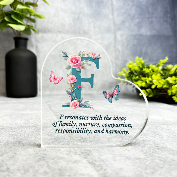 Floral Name Initial Letter F Meaning Gift Side Heart Keepsake Plaque Ornament