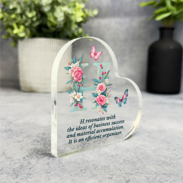 Floral Name Initial Letter H Meaning Gift Side Heart Keepsake Plaque Ornament