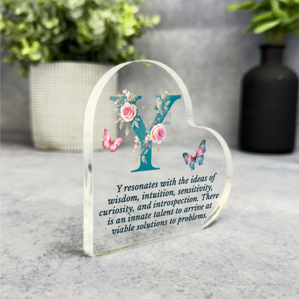 Floral Name Initial Letter Y Meaning Gift Side Heart Keepsake Plaque Ornament