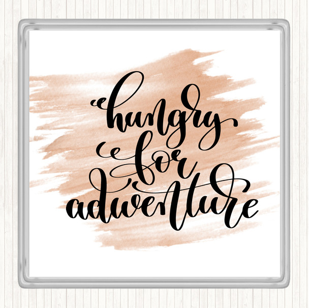 Watercolour Hungry For Adventure Quote Coaster