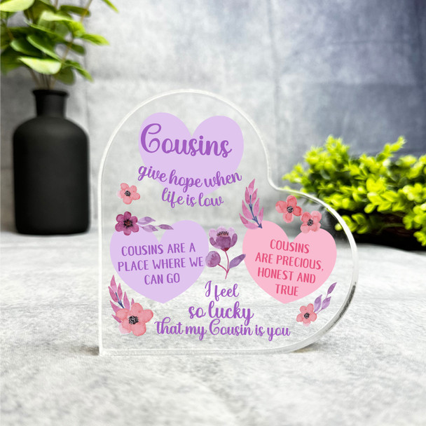 Gift For Cousin Pink Purple Flower Heart Side Heart Keepsake Plaque Ornament