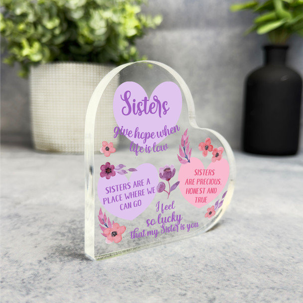 Gift For Sister Pink Purple Flower Heart Side Heart Keepsake Plaque Ornament